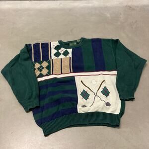vintage y2k green golf patterned sweater
